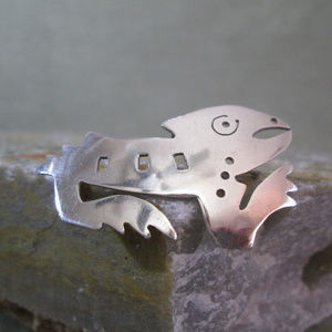 Sterling Silver Brooch AZTEC Origin Myth Crocodile